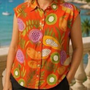 Maison  d” Amelie Paris Tropical Fruit Top 🥭 Rio Vibes Vibrant Resort Anthro M